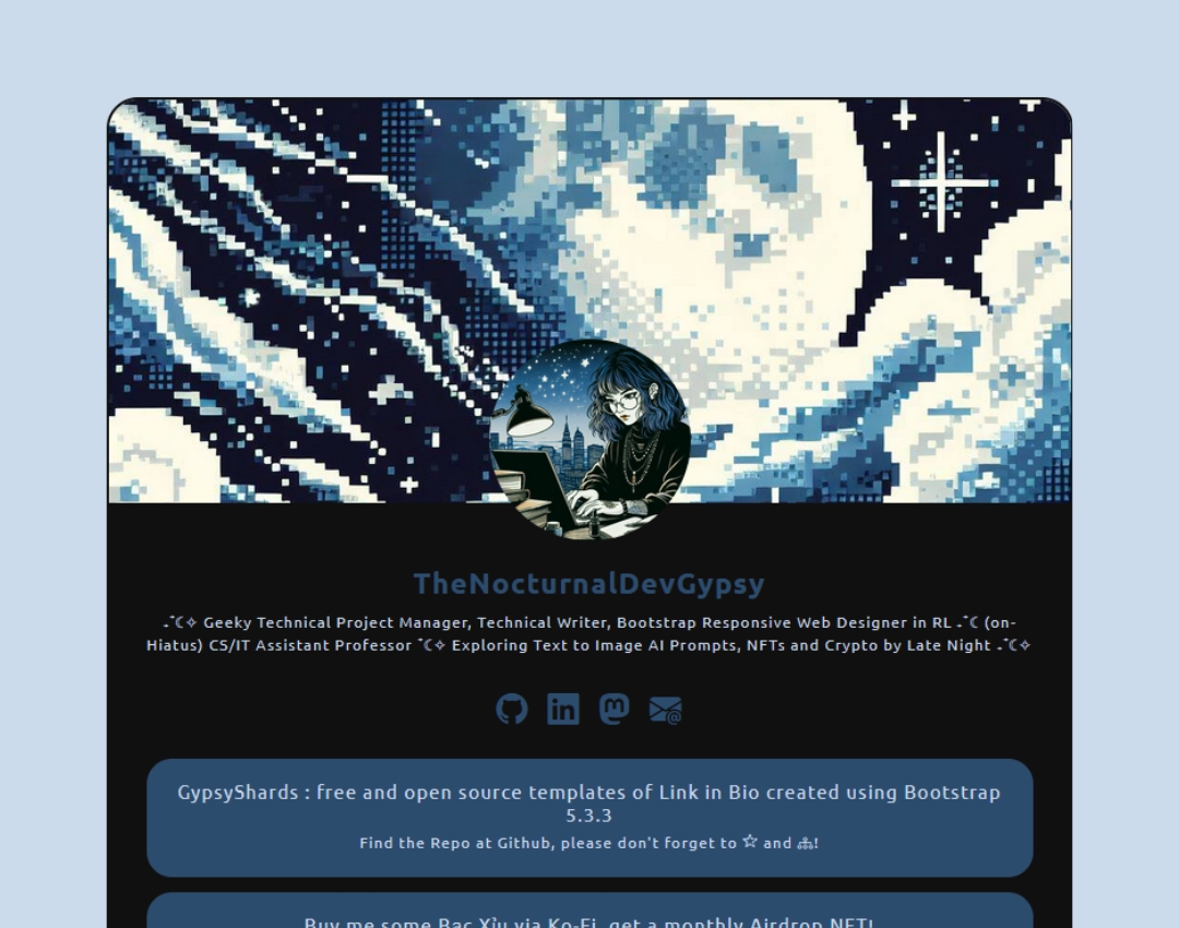 GypsyShards [002.001] Free Bootstrap 5 Themes of Link in Bio Templates by TheNocturnalDevGypsy